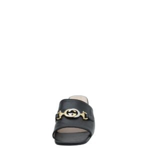 Gucci Black Zumi Horsebit Mid Heel Slide Sandals 35.5 | AlmaBagz