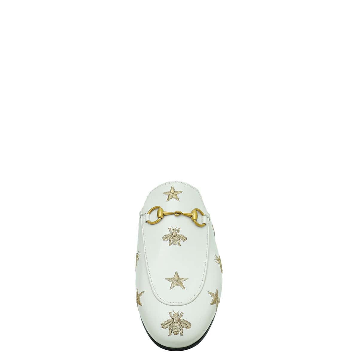 Gucci White Princetown Embroidered Bee Star Mules 36 | AlmaBagz