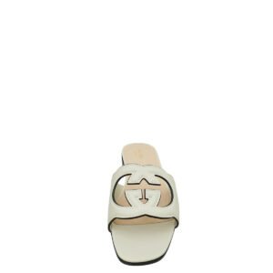 Gucci White Cream GG Cut Out Flat Sandal 38 | AlmaBagz