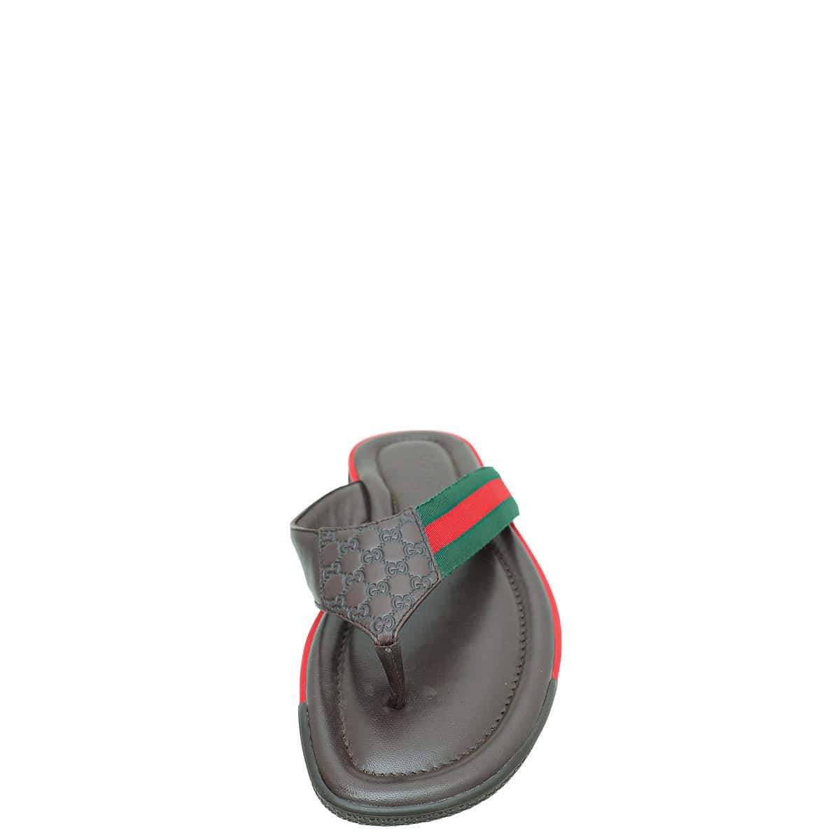 Gucci Brown GG Microguccissima Web Thong Flip Flop Sandal 7.5 | AlmaBagz