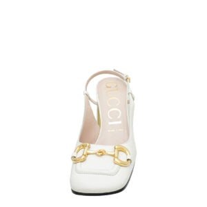 Gucci White Horsebit Mid-heel Slingback 38 | AlmaBagz