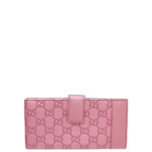 Gucci Metallic Pink Guccissima Heart Charm Continental Wallet | AlmaBagz