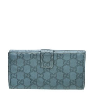 Gucci Metallic Slate Blue Guccissima Metal Bar Continental Wallet | AlmaBagz