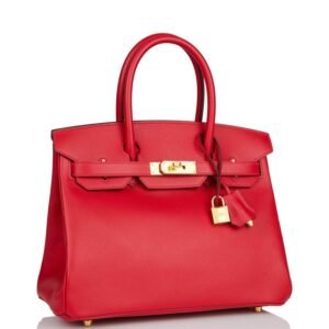 Hermes Birkin 30 Rouge Casaque Epsom Gold Hardware | AlmaBagz