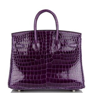 Hermes Birkin 25 Leather Gold Hardware Handbag Bag for Women (Purple Shine) | AlmaBagz