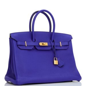 Hermes Special Order (HSS) Birkin 35 Bleu Electric Verso Clemence Gold Hardware | AlmaBagz