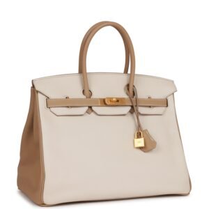 Hermes Special Order (HSS) Birkin 35 Craie and Trench Clemence Brushed Gold Hardware | AlmaBagz
