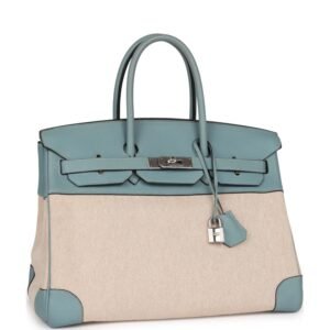 Hermes Birkin 35 Toile H and Ciel Clemence Palladium Hardware | AlmaBagz