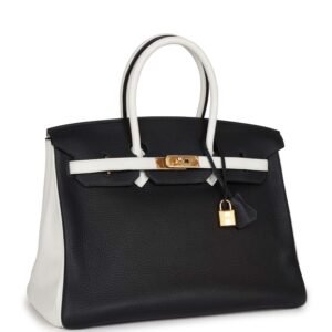 Hermes Special Order (HSS) Birkin 35 Black and White Clemence Gold Hardware | AlmaBagz