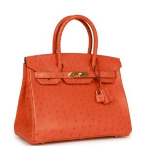 Hermes Birkin 30 Tangerine Ostrich Gold Hardware | AlmaBagz