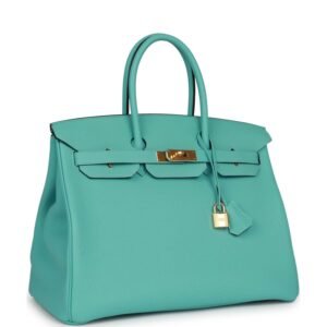 Hermes Birkin 35 Bleu Atoll Togo Gold Hardware | AlmaBagz