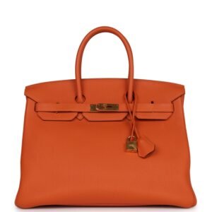 Hermes Birkin 35 Orange H Clemence Gold Hardware | AlmaBagz