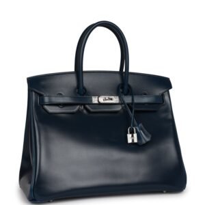 Hermes Birkin 35 Bleu De Prusse Box Calf Guilloché Palladium Hardware | AlmaBagz