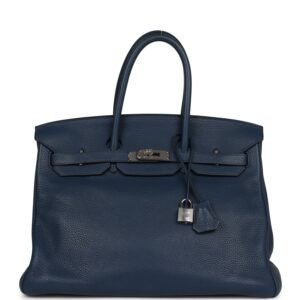 Hermes Birkin 35 Bleu De Prusse Clemence Palladium Hardware | AlmaBagz