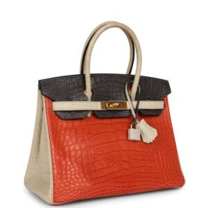 Hermes Special Order (HSS) Birkin 30 Beton, Graphite and Sanguine Matte Alligator Gold Hardware | AlmaBagz