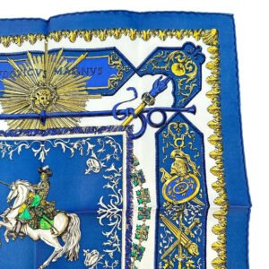 HERMES scarf silk blue Louis XIV straddling a white horse LVDOVICVS MAGNVS Carre42 Women Used | AlmaBagz