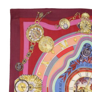 HERMES scarf silk Red Time spent in the flowers parmi les fleurs je compte les heures Carre90 Women Used | AlmaBagz
