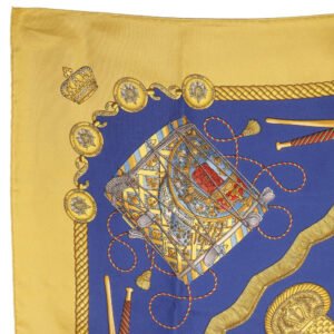HERMES scarf silk Blue LES TAMBOURS Tambour drums Carre90 | AlmaBagz