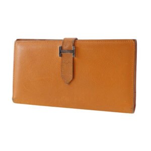 HERMES Long Wallet Purse leather Orange Bean Women Used | AlmaBagz