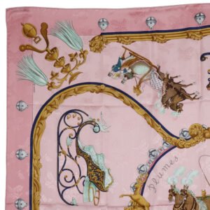 HERMES scarf silk pink Feather and bell Plumes et Grelots Carre90 Women Used | AlmaBagz