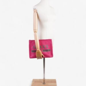 Gucci Vintage Logo Clutch Neon Pink / Green / Red Grained Leather | AlmaBagz