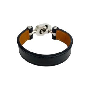 Hermes Black Leather Interlocking Bracelet | AlmaBagz