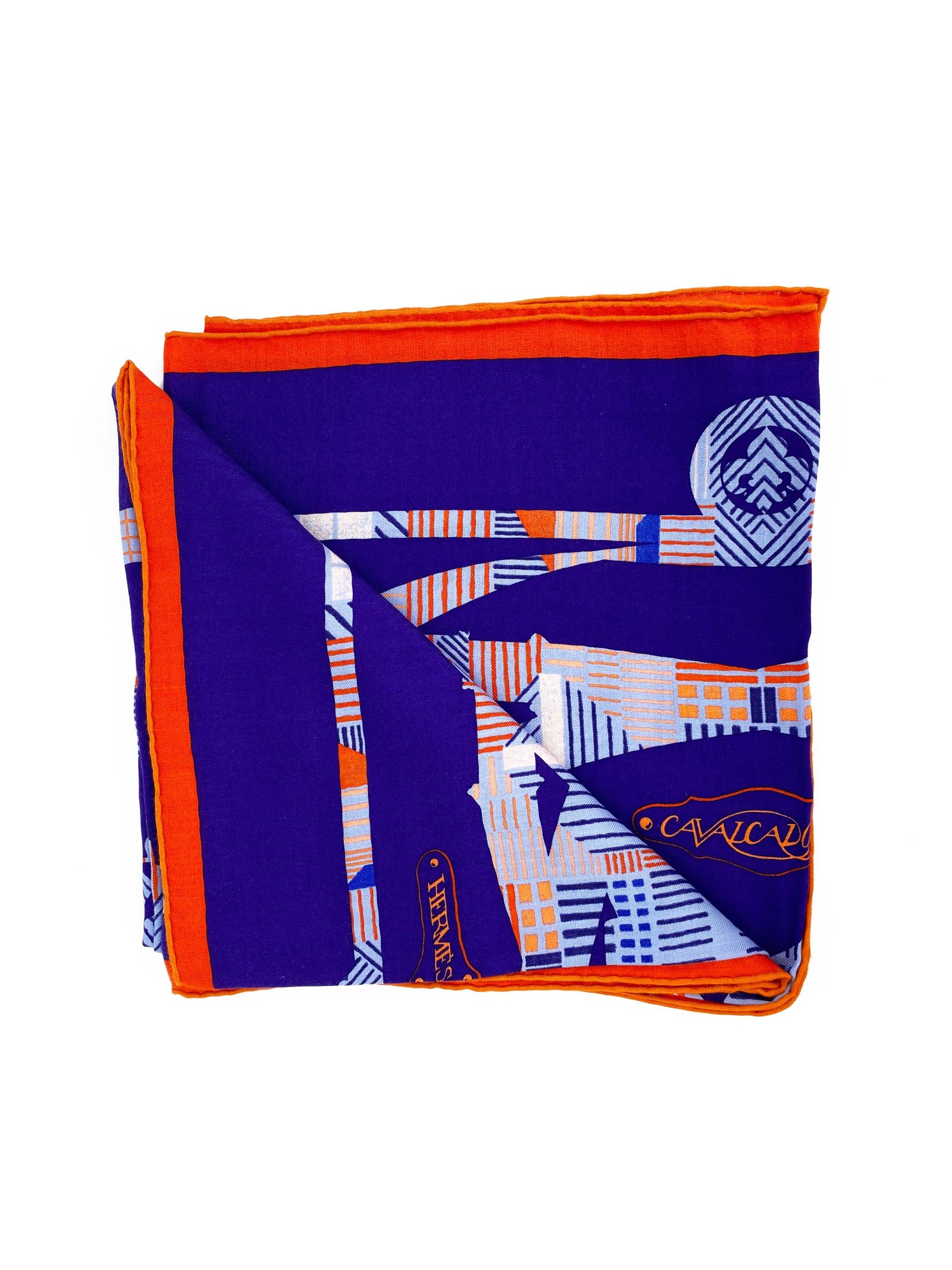 Hermes Cavalcadour Violet Bleu Jean & Orange GM Scarf | AlmaBagz