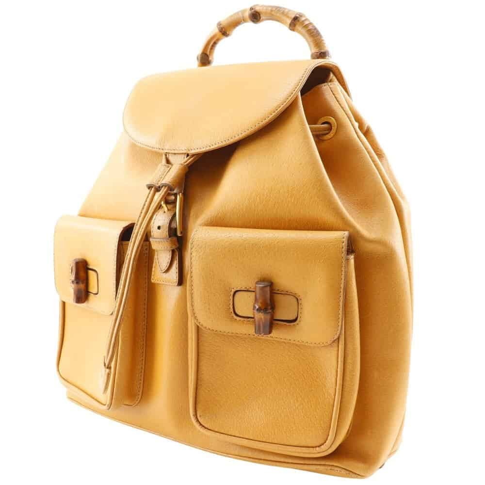 GUCCI Backpack 003.2058.0016 Calfskin yellow Bamboo Backpack Women Used | AlmaBagz