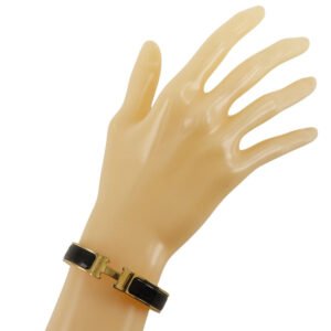 HERMES Bangle Plated Gold black Click H Women Used | AlmaBagz