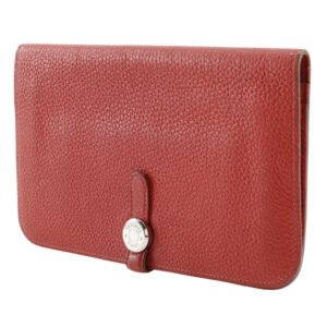HERMES Long Wallet Purse Taurillon Clemence Red Dogon GM Women Used | AlmaBagz
