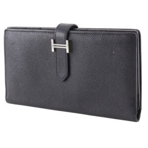 HERMES Long Wallet Purse Courchevel Black/Silver Metal Bean | AlmaBagz