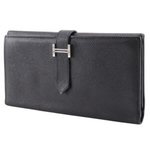 HERMES Long Wallet Purse Epsom black Trifold Beardupli 2PLIS | AlmaBagz
