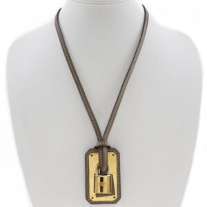 HERMES Necklace Vaux Swift Brown gold Oakley Pendant Women Used | AlmaBagz