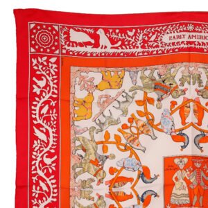 HERMES scarf silk Red EARLY AMERICA Good old America Carre90 Women Used | AlmaBagz