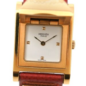 HERMES Watches Quartz Plated Gold , Leather Red Medor White dial Women Used | AlmaBagz