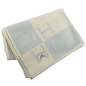 HERMES Other accessories Cashmere, Wool White / light blue Blanket Swaddling Baby Plaid Avalon Kids(Unisex) Used | AlmaBagz
