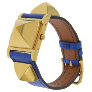 HERMES Watches Quartz Plated Gold, embossed leather gold Medor White dial | AlmaBagz