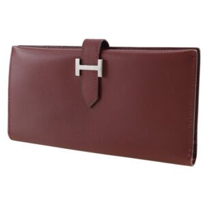 HERMES Long Wallet Purse Calfskin wine-red Bean Women Used | AlmaBagz