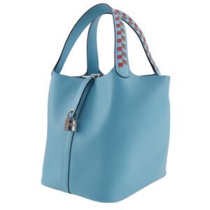 HERMES Handbag Epsom light blue Tresage Pico Tan Lock MM | AlmaBagz