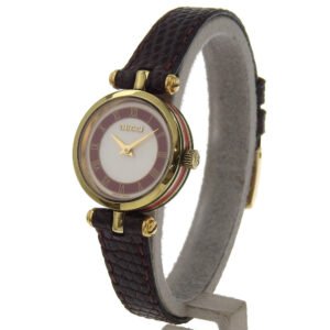 GUCCI Watches Quartz Plated Gold, embossed leather gold Side Shelly White dial | AlmaBagz