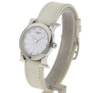 HERMES Watches Quartz HR1.210 Stainless Steel , Embossed Leather Silver H watch Rondo White dial | AlmaBagz