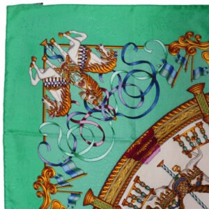 HERMES scarf silk Green LUNA PARK amusement park Carre90 | AlmaBagz