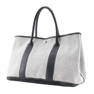 HERMES Tote Bag Toile H, Buffle Gray / black Garden party PM | AlmaBagz