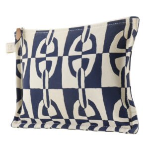 HERMES Pouch canvas Navy / beige Chene Dunkle Truth Flat GM | AlmaBagz