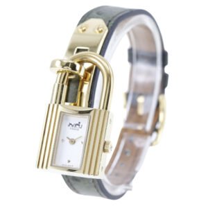 HERMES Watches Quartz Plated Gold , Leather gold Kelly White dial Women Used | AlmaBagz
