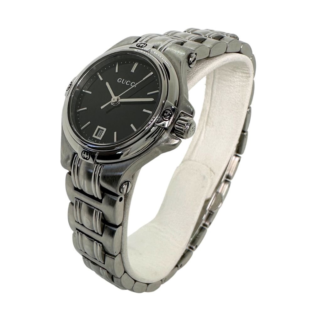 GUCCI Watches Quartz 9040L Stainless Steel Silver black dial Women Used | AlmaBagz