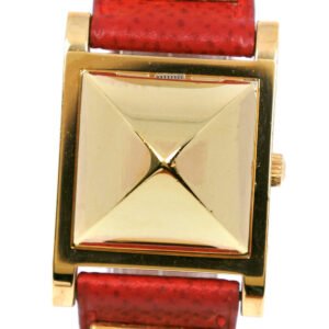 HERMES Watches Quartz Plated Gold , Leather Red/gold Medor White dial Women Used | AlmaBagz