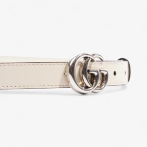 Gucci GG Marmont Thin Belt White Leather 80cm / 32" | AlmaBagz