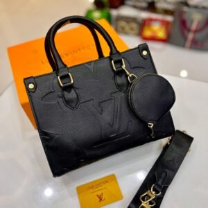 Louis Vuitton Handbag with Pouch - 2-Piece Set (Black with Black LV Print) | AlmaBagz