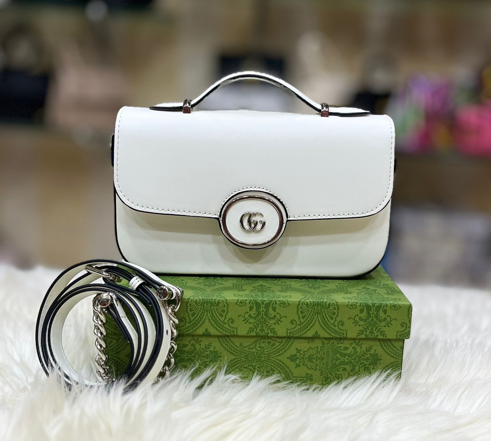Gucci Petite GG Mini Shoulder Bag For women (White) | AlmaBagz